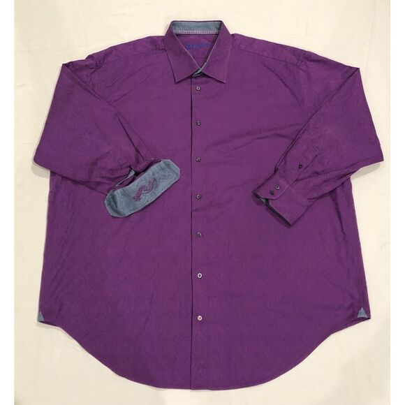 Robert Graham Mens 48-19 Big Tall Dress Shirt Button Up Purple Flip Cuff Paisley - Picture 1 of 10
